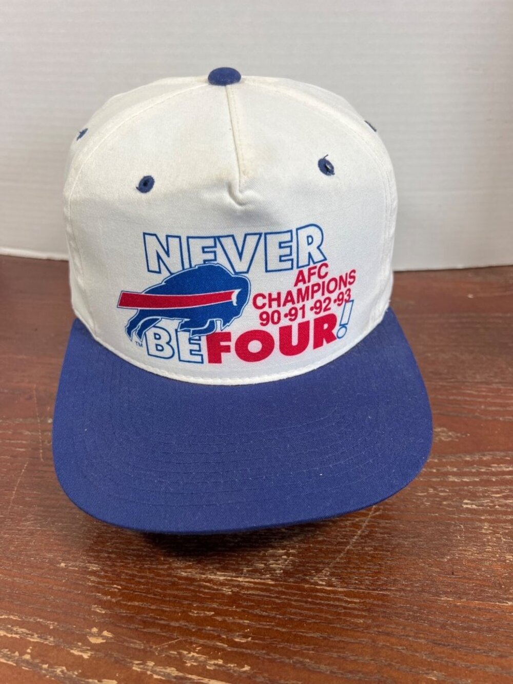 Vintage Buffalo Bills Never Be Four Snapback Hat AFC Champions 1990-1993 H4